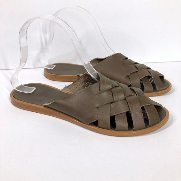 Garnet Hill Luis Basket Weave Leather Sandals Sip On Olive Green Size 36 / 6 - Picture 4 of 9